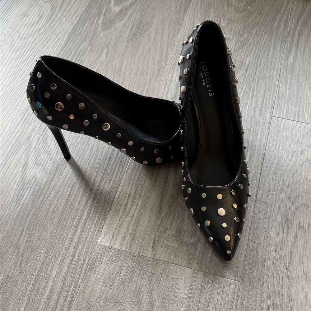 Black Stiletto Ankle Boots with Studded Design